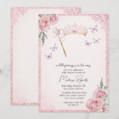 Princess Tiara & Wand Pink Glitter Baby shower Kaart (Voorkant / Achterkant)