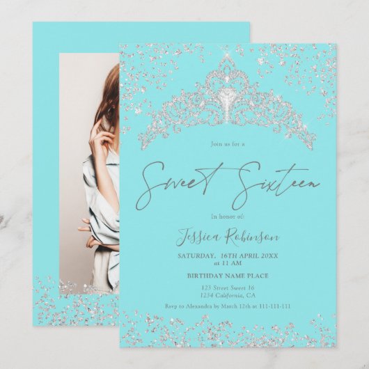 Princess tiara zilveren glitter marine foto Sweet  Kaart (Voorkant / Achterkant)