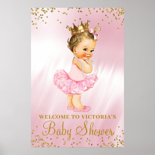 Princess Tutu Baby shower Welcome Sign Brunette Poster (Voorkant)