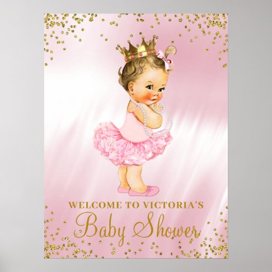 Princess Tutu Baby shower Welcome Sign Brunette Poster (Voorkant)