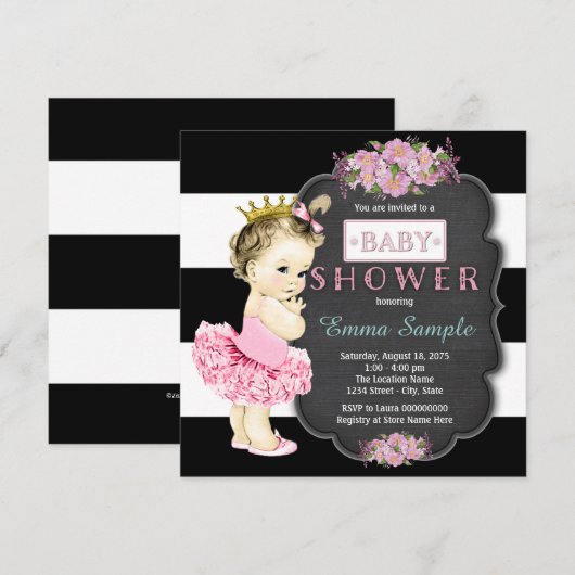 Princess Tutu Girls Krijtbord Baby shower Kaart (Voorkant / Achterkant)