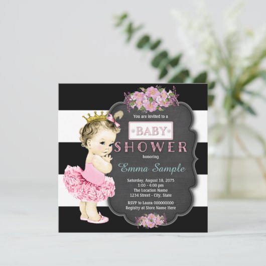 Princess Tutu Girls Krijtbord Baby shower Kaart (Staand voorkant)