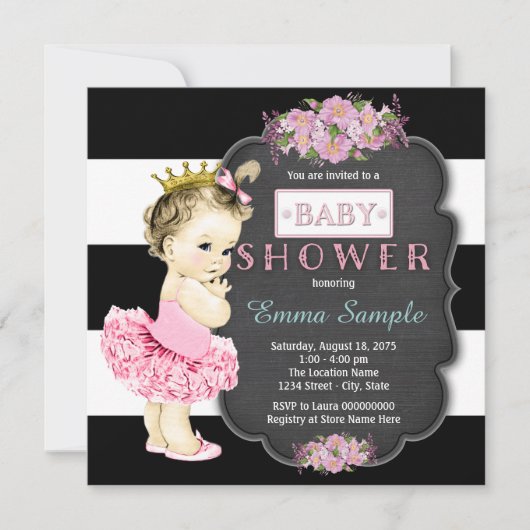 Princess Tutu Girls Krijtbord Baby shower Kaart (Voorkant)