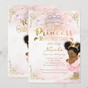 Princess Tutu & Gold Crown Ethnic Baby Girl Shower Kaart