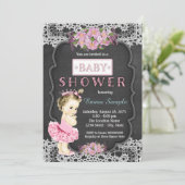 Princess Tutu Krijtbord Baby Meisje Douche Kaart (Staand voorkant)