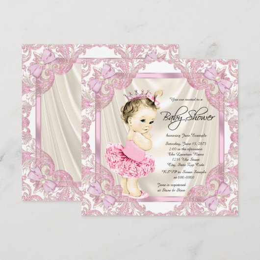 Princess Tutu Pearls Ballerina Baby shower Kaart (Voorkant / Achterkant)