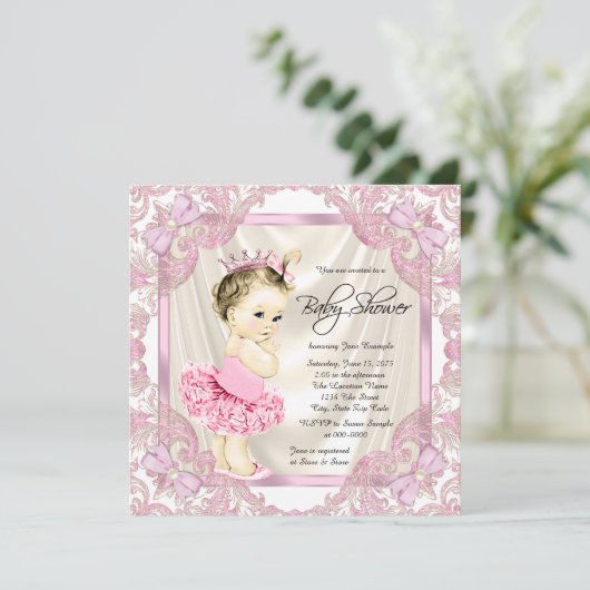 Princess Tutu Pearls Ballerina Baby shower Kaart (Staand voorkant)