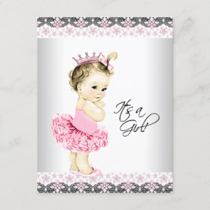Princess Tutu Pink en Gray Baby shower Kaart