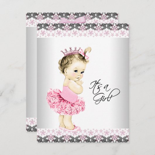 Princess Tutu roze en grijs Baby shower Kaart (Voorkant / Achterkant)