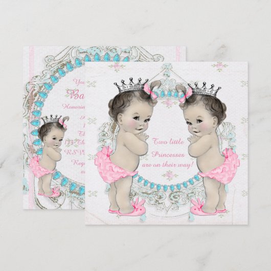 Princess Twin Meisje Baby shower Kaart (Voorkant / Achterkant)