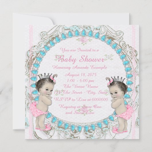 Princess Twin Meisje Baby shower Kaart (Achterkant)