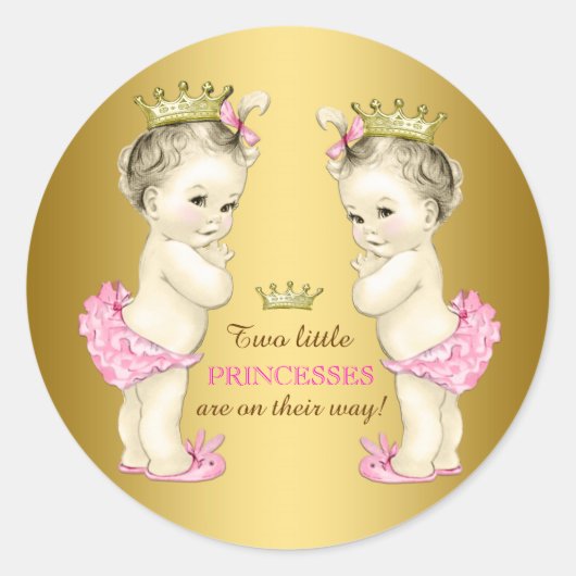 Princess Twin Meisje Baby shower Ronde Sticker (Voorkant)
