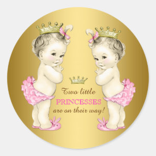 Princess Twin Meisje Baby shower Ronde Sticker