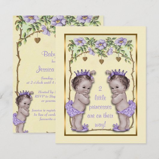 Princess Twin  Rozen & Harten Baby shower Kaart (Voorkant / Achterkant)