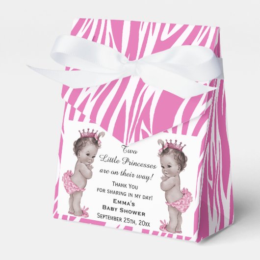 Princess Twins Baby shower Roze Zebra Patroon Bedankdoosjes (Voorkant Zijde)