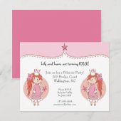Princess Twins Birthday Party Kaart (Voorkant / Achterkant)