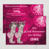 Princess Twins Pink Disco Ball 1ste verjaardag Kaart (Voorkant / Achterkant)