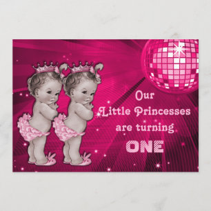 Princess Twins Pink Disco Ball 1ste verjaardag Kaart