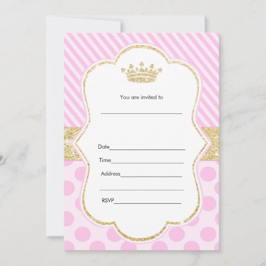 Princess Uitnodiging In te Vullen Roze Goud Glitte (Voorkant)