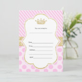 Princess Uitnodiging In te Vullen Roze Goud Glitte (Staand voorkant)