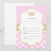 Princess Uitnodiging In te Vullen Roze Goud Glitte (Voorkant / Achterkant)