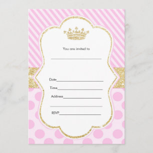 Princess Uitnodiging In te Vullen Roze Goud Glitte