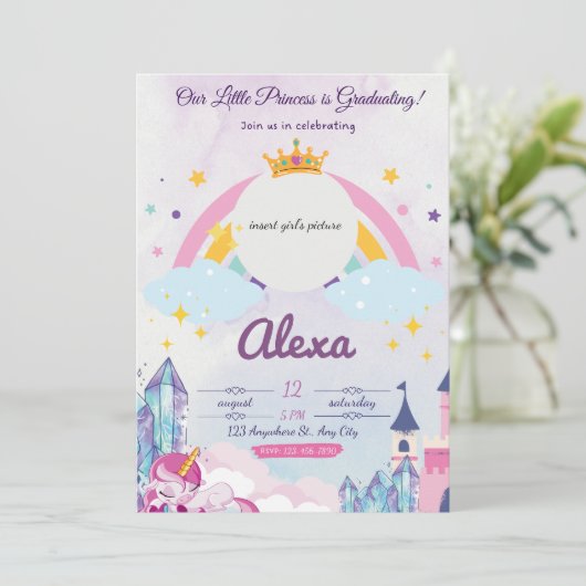 Princess Unicorn Afstuderen voor meisjes Kaart (Staand voorkant)