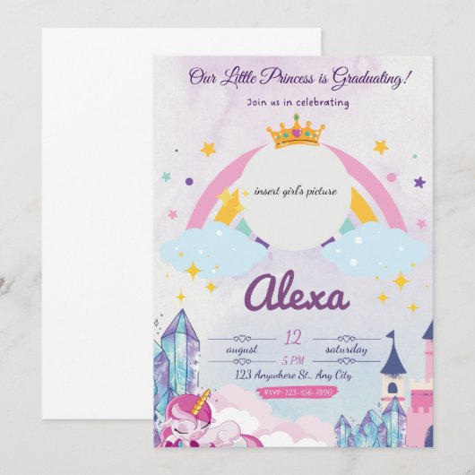 Princess Unicorn Afstuderen voor meisjes Kaart (Voorkant / Achterkant)