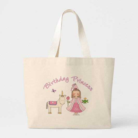 Princess Unicorn Birthday Girl Grote Tote Bag (Voorkant)