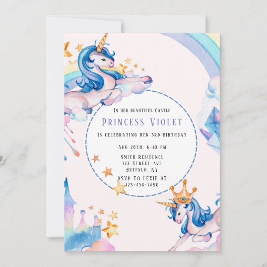 Princess Unicorn Castle 00th Birthday Party Kaart (Voorkant)