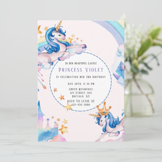 Princess Unicorn Castle 00th Birthday Party Kaart (Staand voorkant)