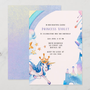 Princess Unicorn Castle 00th Birthday Party Kaart