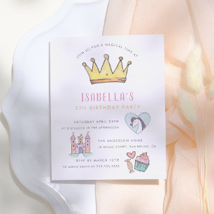 Princess Unicorn & Castle Fairytale Birthday Party Uitnodiging Briefkaart