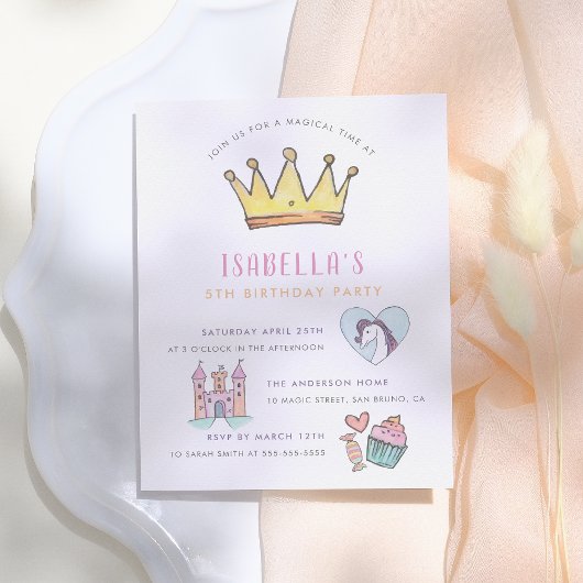 Princess Unicorn & Castle Fairytale Birthday Party Uitnodiging Briefkaart