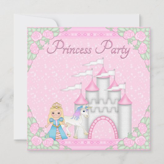 Princess, Unicorn & Castle Pink Princess Party Kaart (Voorkant)
