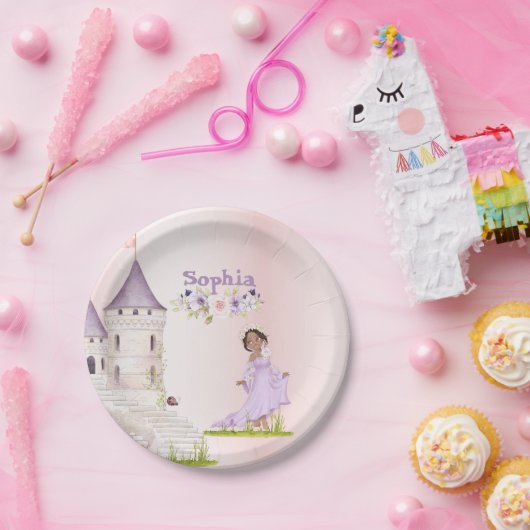 Princess Unicorn Dark Hair Paarse Cute Birthday Papieren Bordje (Feest)