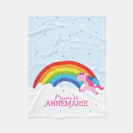 Princess Unicorn en Rainbow Fleece Deken (Voorkant)