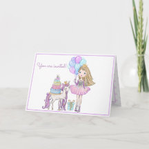 Princess Unicorn Modern Girly Waterverf Birthday