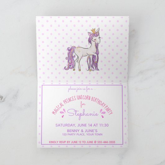 Princess Unicorn Modern Girly Waterverf Birthday (Binnen)