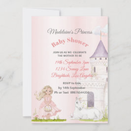 Princess Unicorn Pink Baby Girl Shower Kaart
