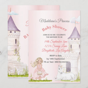 Princess Unicorn Pink Baby Girl Shower Kaart