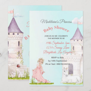 Princess Unicorn Pink Blue Baby Girl Shower Invi Kaart