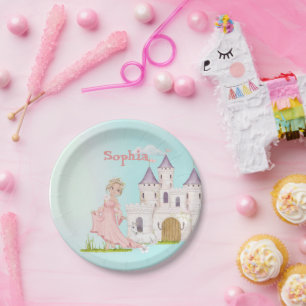 Princess Unicorn Pink Blue Castle Cute Birthday Papieren Bordje