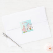 Princess Unicorn Pink Blue Castle Hartelijk dank Vierkante Sticker (Envelop)