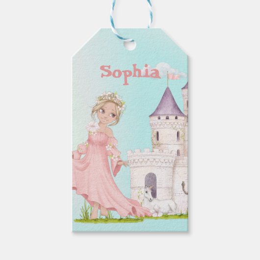 Princess Unicorn Pink Blue Cute Cadeaulabel (Voorkant)