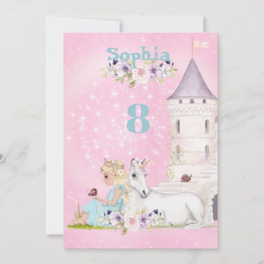 Princess Unicorn Stars Pink Cute Age Birthday Kaart (Achterkant)