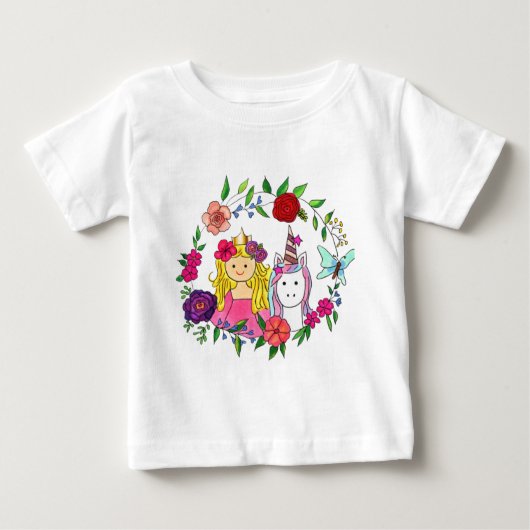 Princess & Unicorn Wreath Baby Top & T-Shirt (Voorkant)
