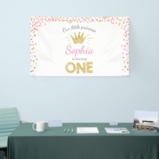 Princess verjaardagsbanner Royal Pink en Gold Girl Spandoek (Beurs)