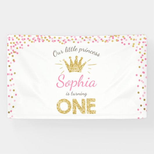 Princess verjaardagsbanner Royal Pink en Gold Girl Spandoek (Horizontaal)