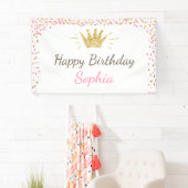 Princess verjaardagsbanner Royal Pink en Gold Girl Spandoek (Insitu)